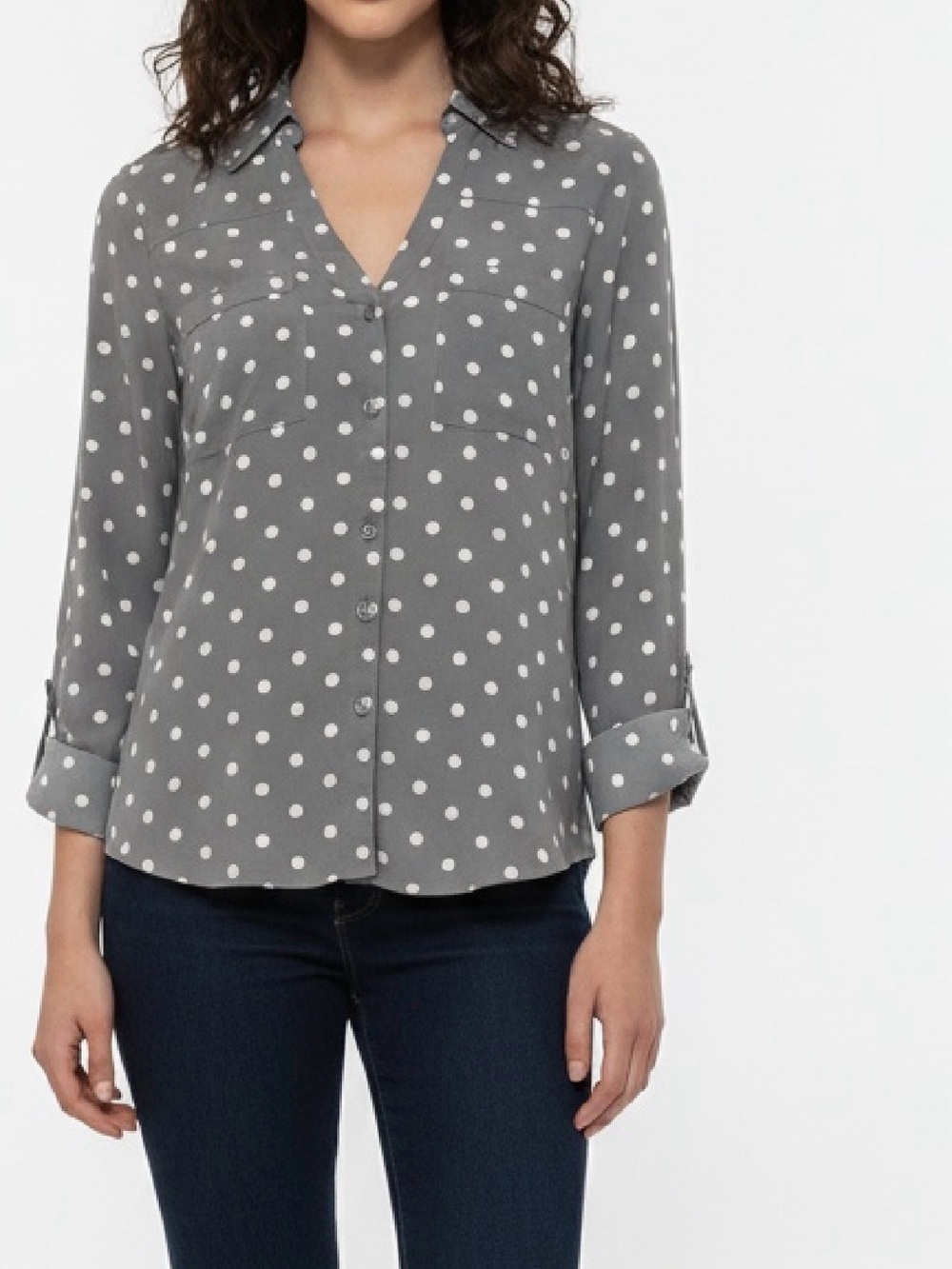 Express Grey Polka Dot Button-Down Shirt